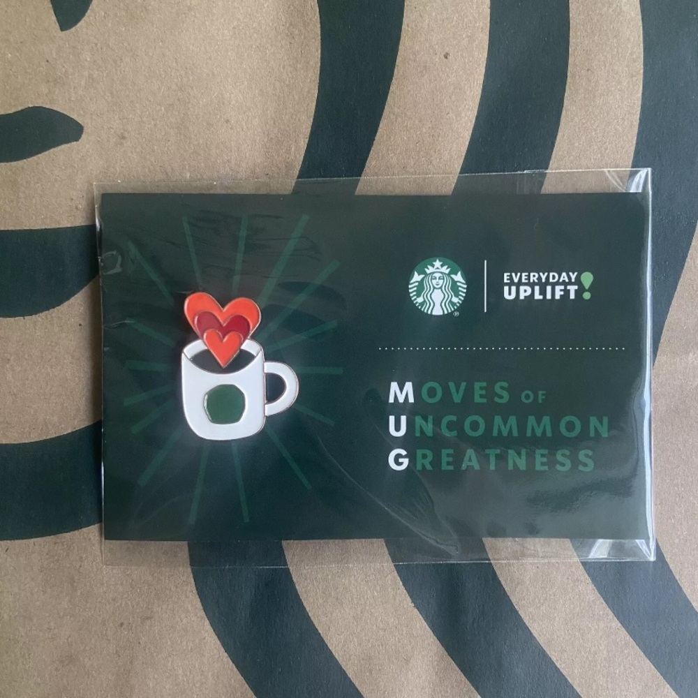 Starbucks Enamel Heart Barista MUG Award Pin W/ Presentation Card SEALED!